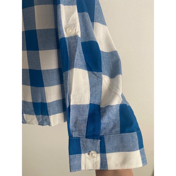 Blair Women's Blue & White Plaid Button-Front Rayon Long-Sleeve Top Size L - Picture 5 of 6